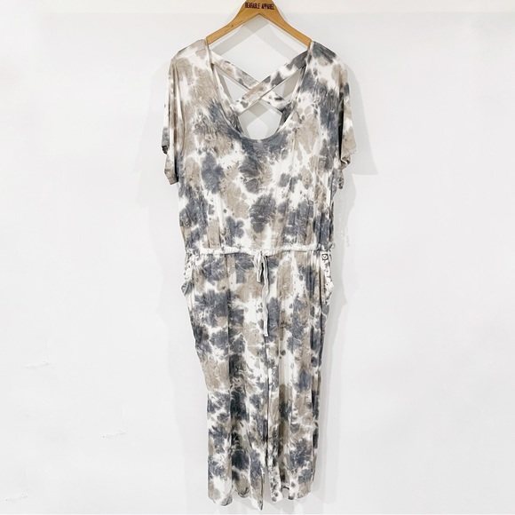 LIVI Lane Bryant Wide Leg Jumpsuit Cropped Tie Dye Tie Waist Pockets - Picture 2 of 5
